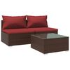 vidaXL 3-delige Loungeset met kussens poly rattan bruin