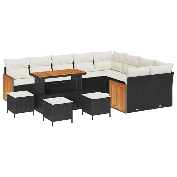 vidaXL Tuin Sofa Set met kussen 13 pcs Zwart en cr&egrave;me 110 x 55 x 71 cm
