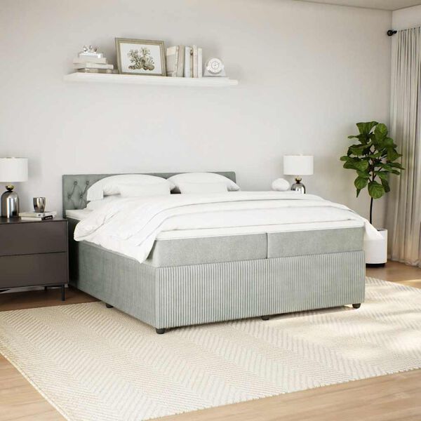 vidaXL Boxspring met matras fluweel lichtgrijs 200x200 cm