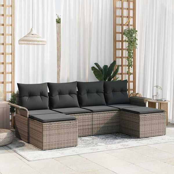 vidaXL Tuin Sofa Set met opslag 6 pcs Grijs poly rattan
