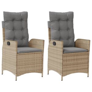 vidaXL Tuinstoelen 2 st verstelbaar kussens poly rattan gemengd beige