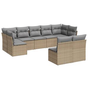 vidaXL 9-delige Loungeset met kussens poly rattan beige