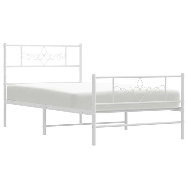 vidaXL Bedframe met hoofd- en voeteneinde metaal wit 107x203 cm