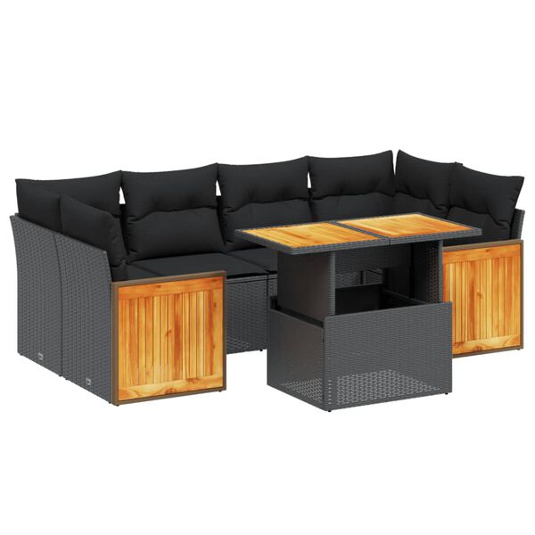 vidaXL 7-delige Loungeset met kussens poly rattan zwart