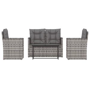 vidaXL 4-delige Loungeset met kussens poly rattan grijs