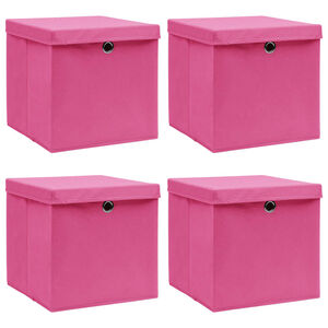 vidaXL Opbergboxen met deksel 4 st 32x32x32 cm stof roze