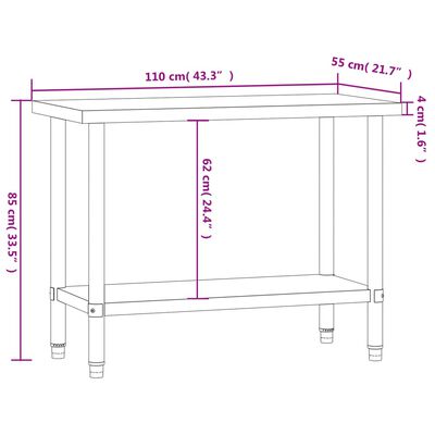 vidaXL Keukenwerktafel 110x55x85 cm roestvrij staal