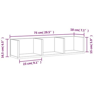 vidaXL Wandkasten 2 st 75x18x16,5 cm bewerkt hout betongrijs