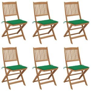 vidaXL Opklapbare stoelen (6 stuks) met kussens, gemaakt van massief acaciahout