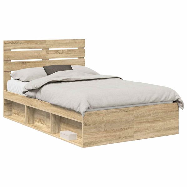 vidaXL Bedframe Sonoma Eiken 135 x 190 cm Massief grenenhout