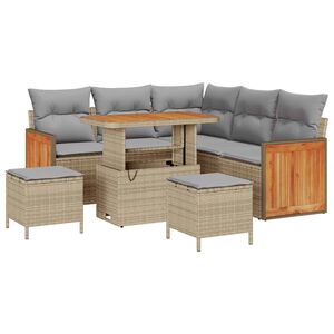 vidaXL Tuinbankenset 9 st 6-zits Beige en Licht Grijs poly rattan