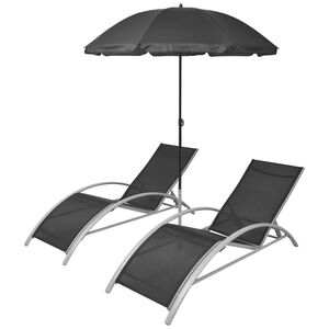vidaXL Ligbedden met parasol aluminium zwart