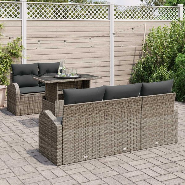 vidaXL Tuin Sofa Set met kussen met kussen 6 pcs Grijs Poly Rattan