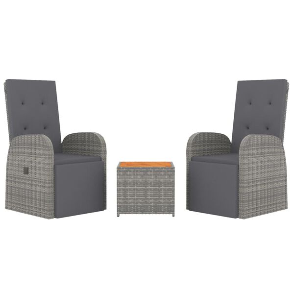 vidaXL 3-delige Loungeset poly rattan en massief acaciahout grijs