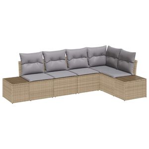 vidaXL Tuinbankenset met opslag 5 pcs Beige en Licht Grijs poly rattan