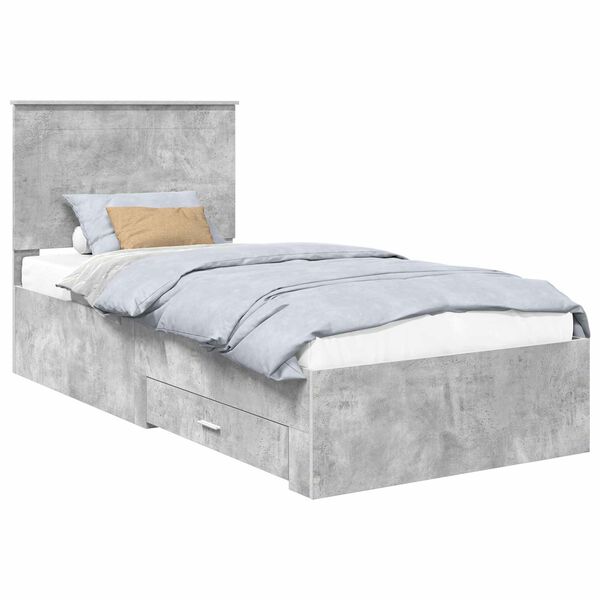 vidaXL Bedframe met hoofdeinde Beton Grijs 90 x 190 cm Bewerkt hout