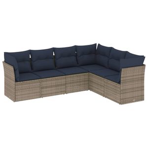 vidaXL 6-delige tuinbankset met kussens, grijs polyrotan