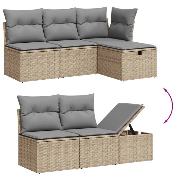 vidaXL 7-delige Loungeset met kussens poly rattan gemengd beige