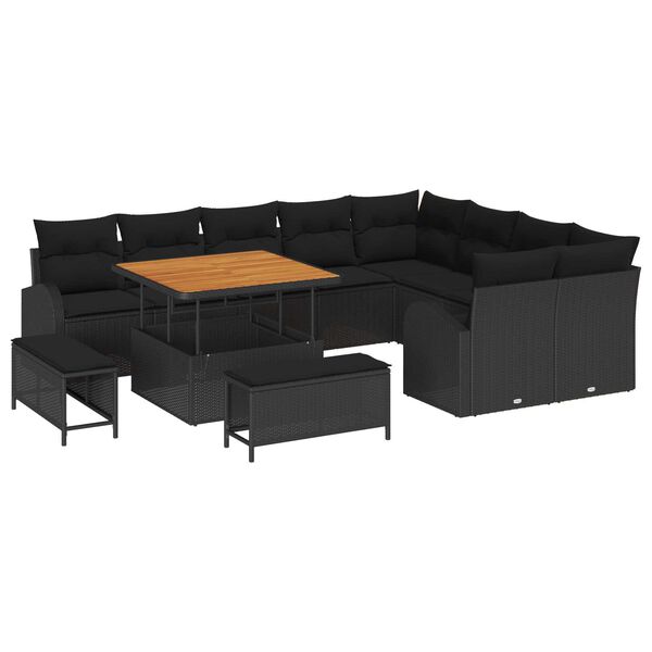 vidaXL Tuin Sofa Set met kussen 12 pcs Zwart Poly riet