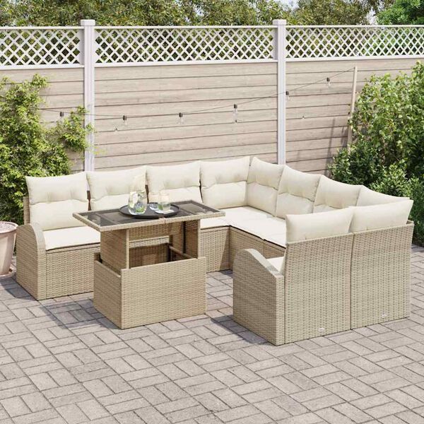 vidaXL Tuin Sofa Set met opslag 9 pcs Beige poly rattan
