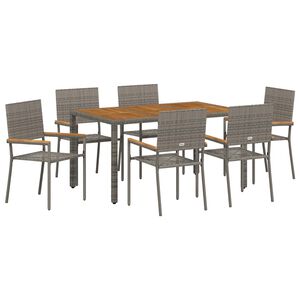 vidaXL Tuin eettafelset 7 pcs Grijs poly rattan