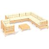 vidaXL 10-delige Loungeset met cr&egrave;mekleurige kussens grenenhout