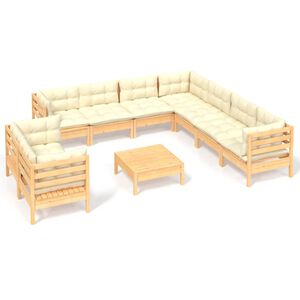 vidaXL 10-delige Loungeset met cr&egrave;mekleurige kussens grenenhout
