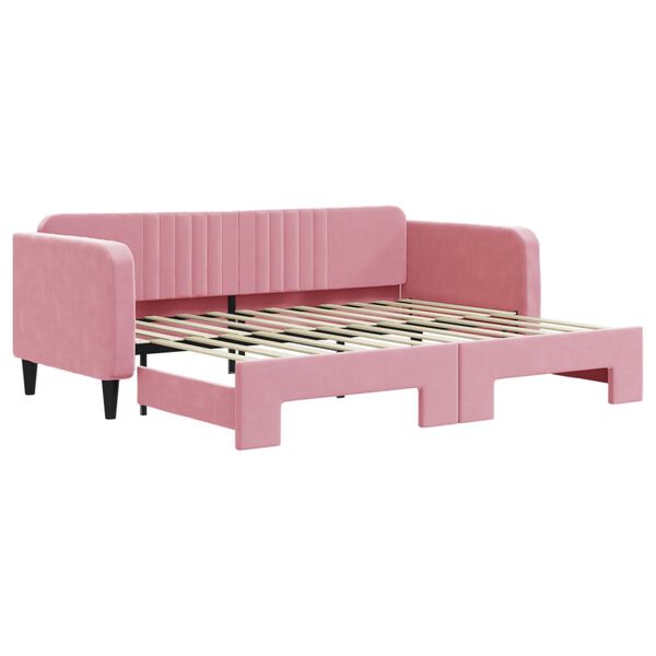 vidaXL Slaapbank met onderschuifbed 90x200 cm fluweel roze