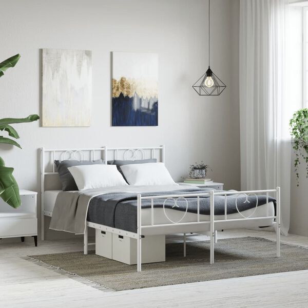 vidaXL Bedframe met hoofd- en voeteneinde metaal wit 120x200 cm