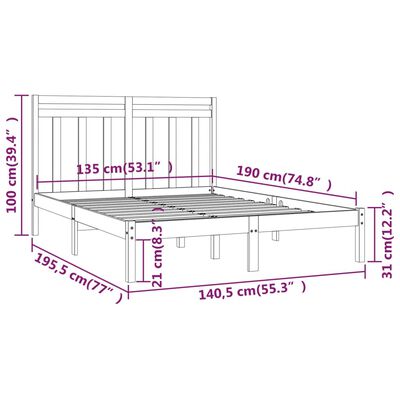 vidaXL Bedframe massief hout zwart 135x190 cm