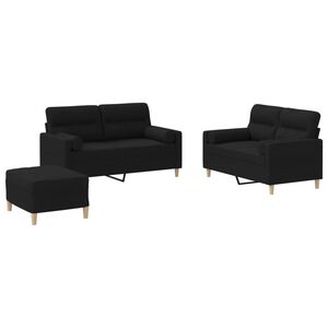 vidaXL 3-delige Loungeset met kussens stof zwart