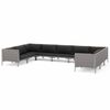 vidaXL 9-delige Loungeset met kussens poly rattan donkergrijs