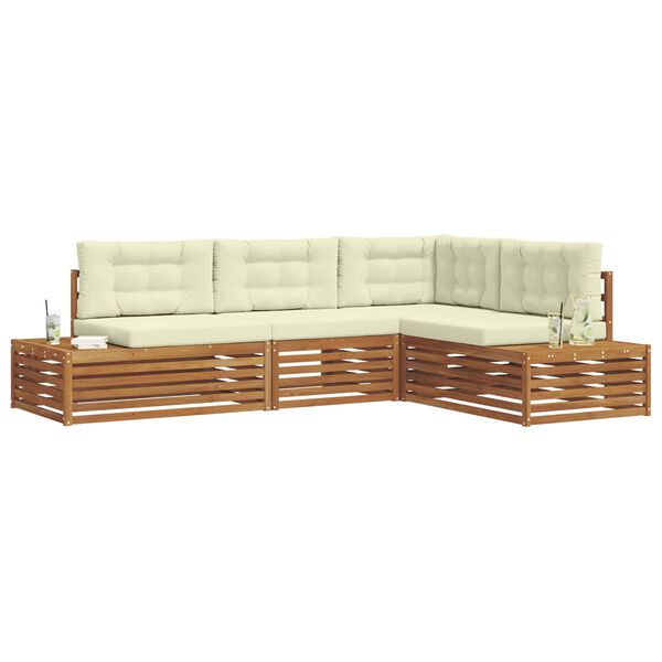 vidaXL Buiten bankenset met kussen 4 Stuk Natuurlijk en Cr&egrave;me
