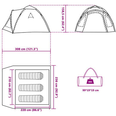 vidaXL Koepeltent 3-persoons snelontgrendeling blauw