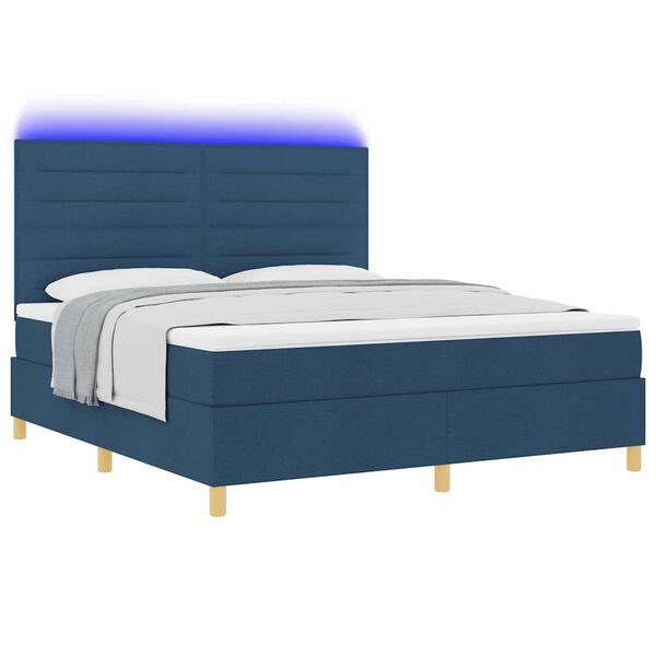 vidaXL LED Box Spring Bed met matras Blauw 180 x 200 cm Stof