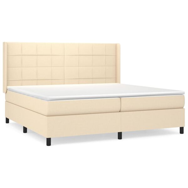 vidaXL Boxspring met matras stof cr&egrave;mekleurig 200x200 cm