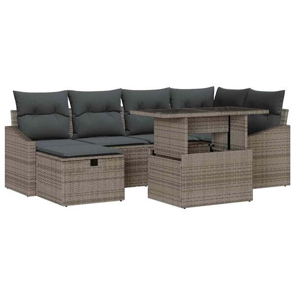 vidaXL Tuin Sofa Set met kussen 7 pcs Grijs poly rattan