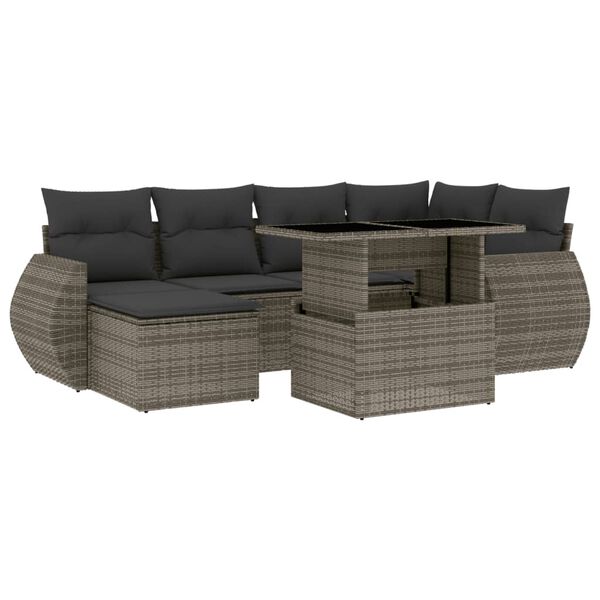 vidaXL 7-delige Loungeset met kussens poly rattan grijs