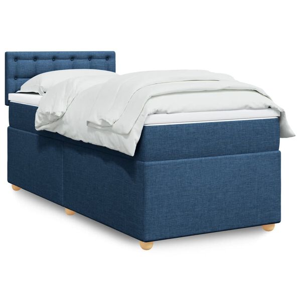 vidaXL Boxspring met matras stof blauw 100x200 cm