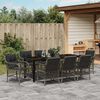 vidaXL Tuin eettafelset met kussen 9 pcs Grijs poly rattan
