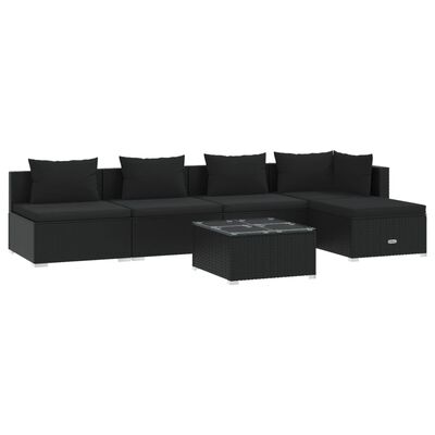 vidaXL 6-delige Loungeset met kussens poly rattan zwart