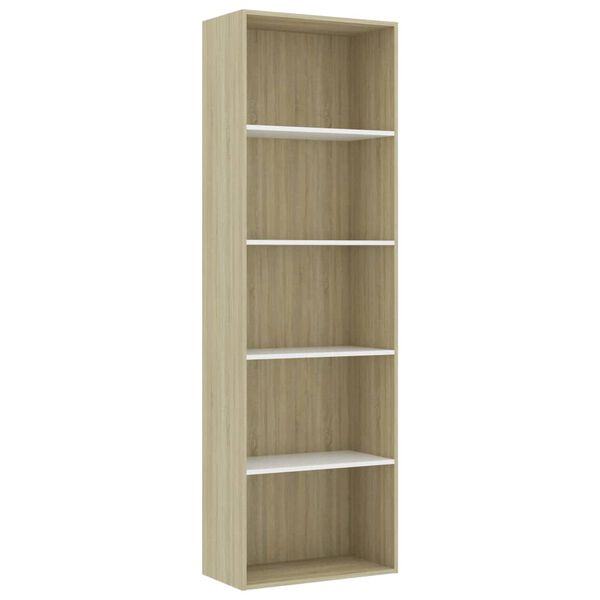 vidaXL Boekenkast met 5 schappen 60x30x189 cm hout wit en eikenkleur