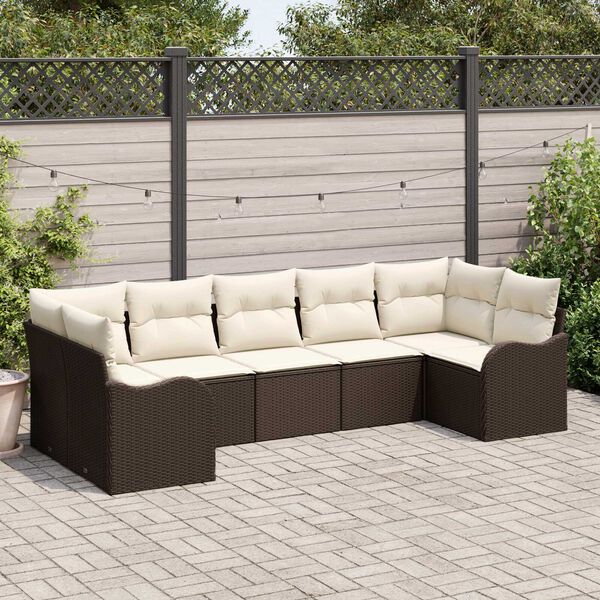 vidaXL Tuin Sofa Set met kussen 7 pcs Bruin en wit Poly riet