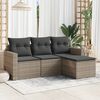 vidaXL 4-delige Loungeset met kussens poly rattan grijs