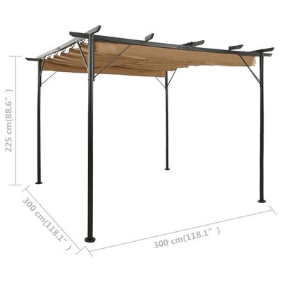 vidaXL Pergola met uittrekbaar dak 180 g/m² 3x3 m staal taupe