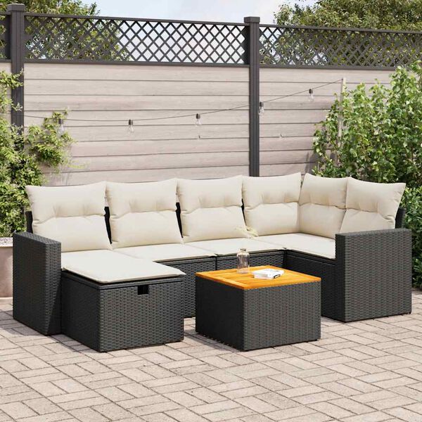 vidaXL 7-delige Loungeset met kussens poly rattan zwart