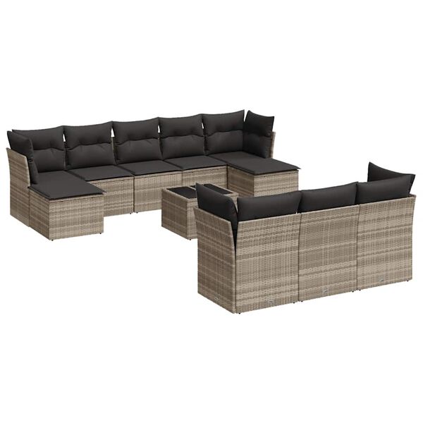 vidaXL 11-delige Loungeset met kussens poly rattan lichtgrijs