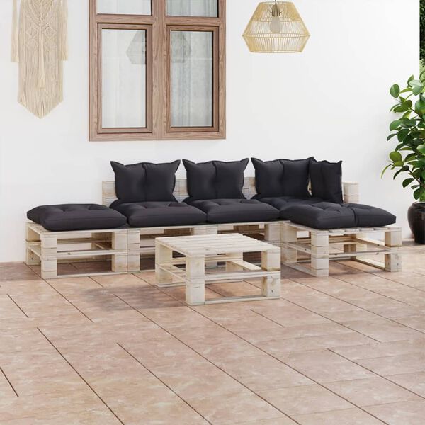 vidaXL 6-delige Loungeset met kussens pallet grenenhout