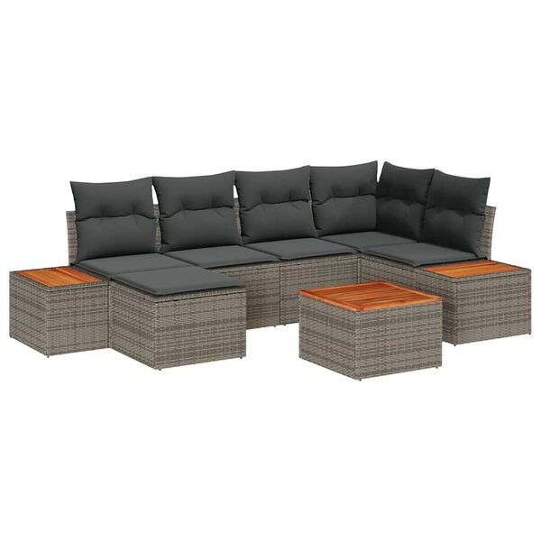 vidaXL Tuin Sofa Set met kussen 7 pcs Grijs Poly Rattan