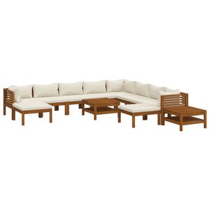 vidaXL 12-delige Loungeset met cr&egrave;mekleurige kussens massief acaciahout